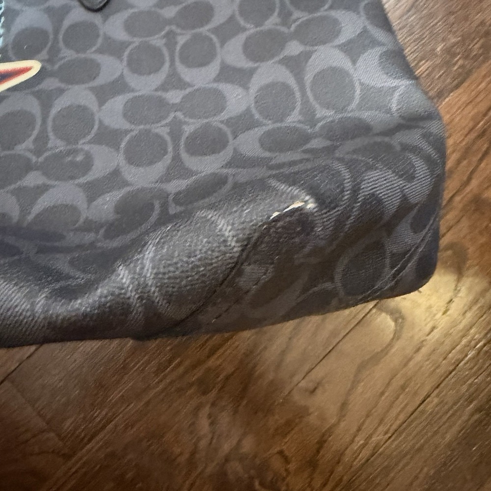 Coach Reversible Canvas City Tote Signature Varsity Stripe Floral Star EUC - Picture 5 of 16